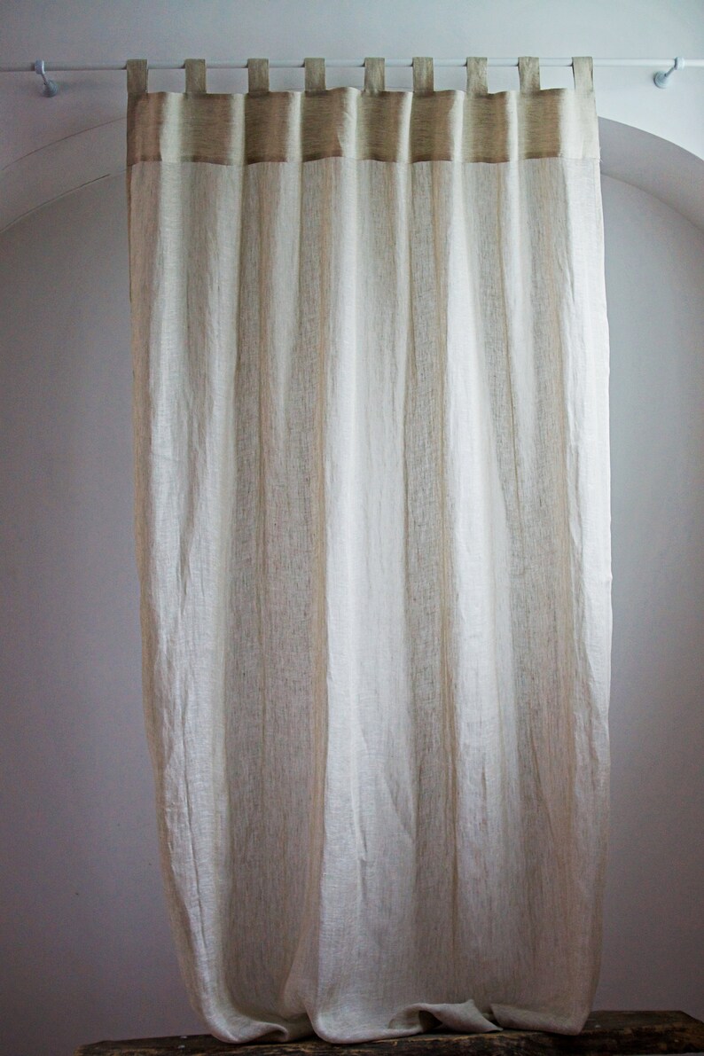 Linen Curtain Tab Top Sheer Linen Curtain in Oatmeal Color Etsy