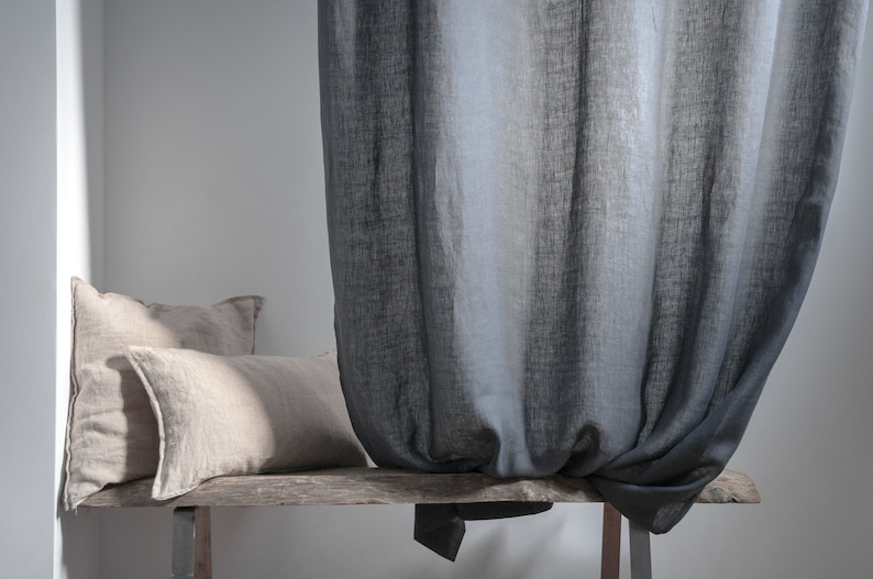 Dark Washed Linen Curtain Panels in Modern Style Timeless Tie Etsy