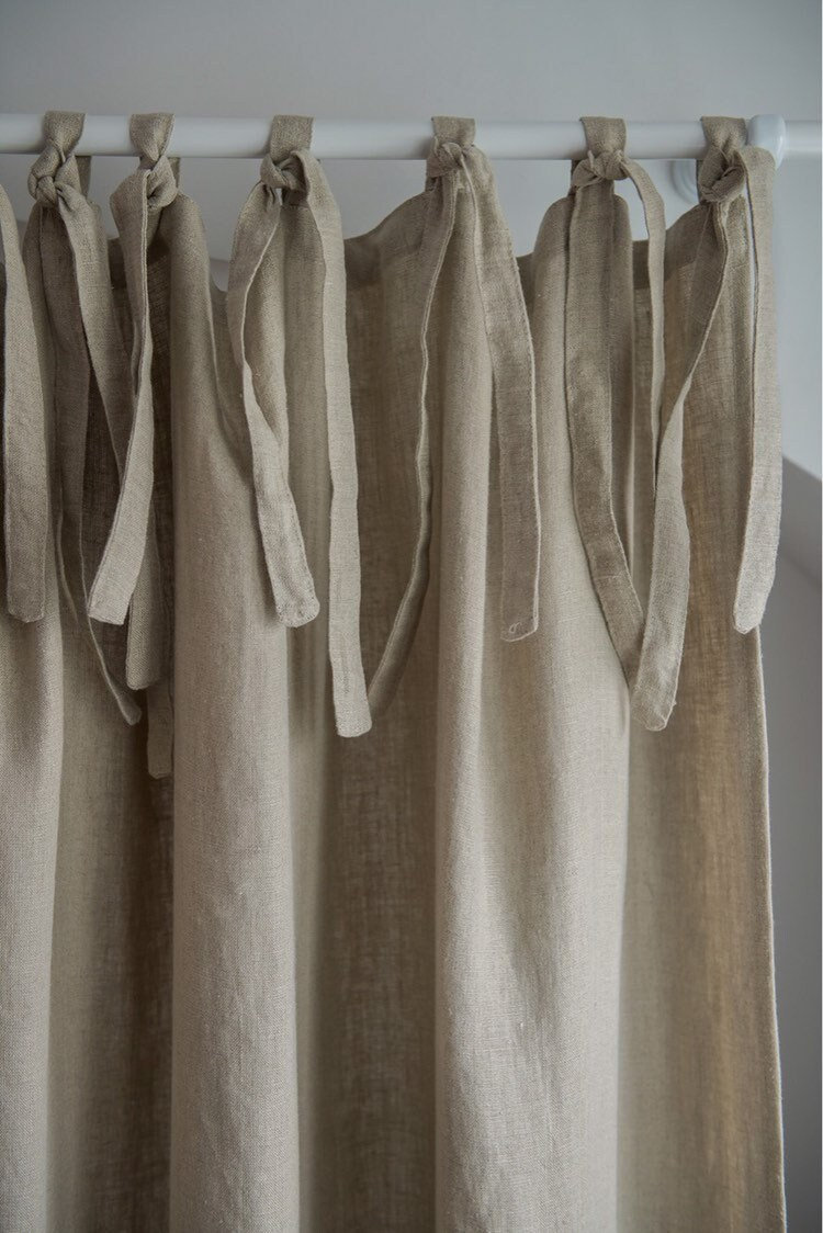 Tie Top Linen Curtain in Natural Color Long Linen Curtain - Etsy