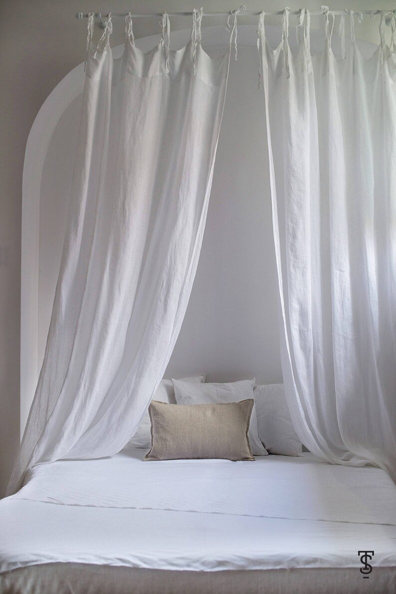 White Bed Canopy Linen Bed Canopy Canopy Bed Curtains Bed Etsy
