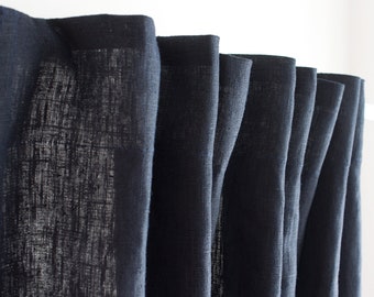 Dark Linen Curtain, Heavy Linen Curtain Panel, Dark Blue Burlap Curtain, Bohemian Curtain, Living Room Curtain Panel, Heavy Linen Panel