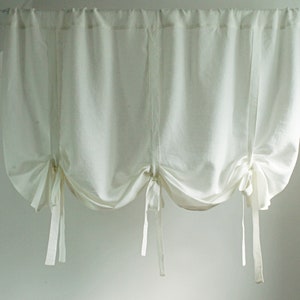 Off White Linen Tie Up Valance: Rustic Kitchen Window Shade