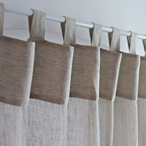 Linen Curtain Tab Top, Sheer Linen Curtain in Oatmeal Color, Beige Linen Curtain Panel, Custom Curtain, Transparent Linen Window Panel