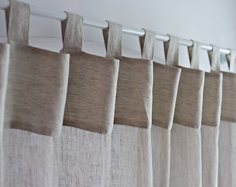 Tenda a pannello in lino trasparente color farina d'avena - con linguetta superiore, trattamento personalizzato per finestre