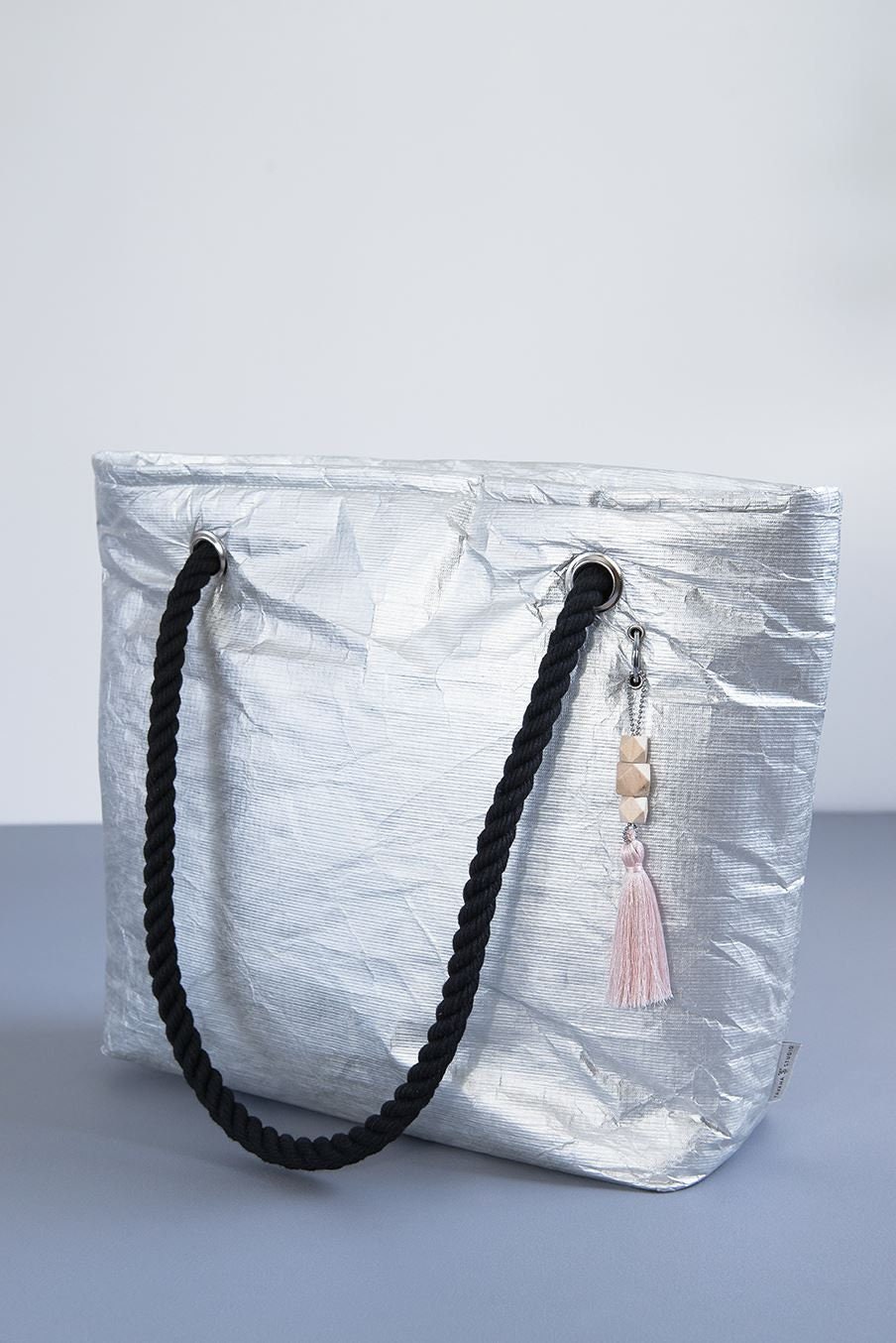 Light Silver Zipper Bag Washable Beach Bag Vegan Tote Bag | Etsy