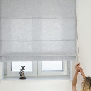 Custom Linen Roman Blind: Heavy Flax Light Grey Window Shade