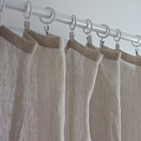 Oatmeal Sheer Linen Curtain Panel, Beige Linen Curtain in Simple Style, Sheer Linen Clips Curtain Drapes, Neutral Color Linen Drapes,