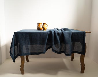 Navy Blue Sheer Linen Tablecloth | Custom Made Lightweight Table Cover