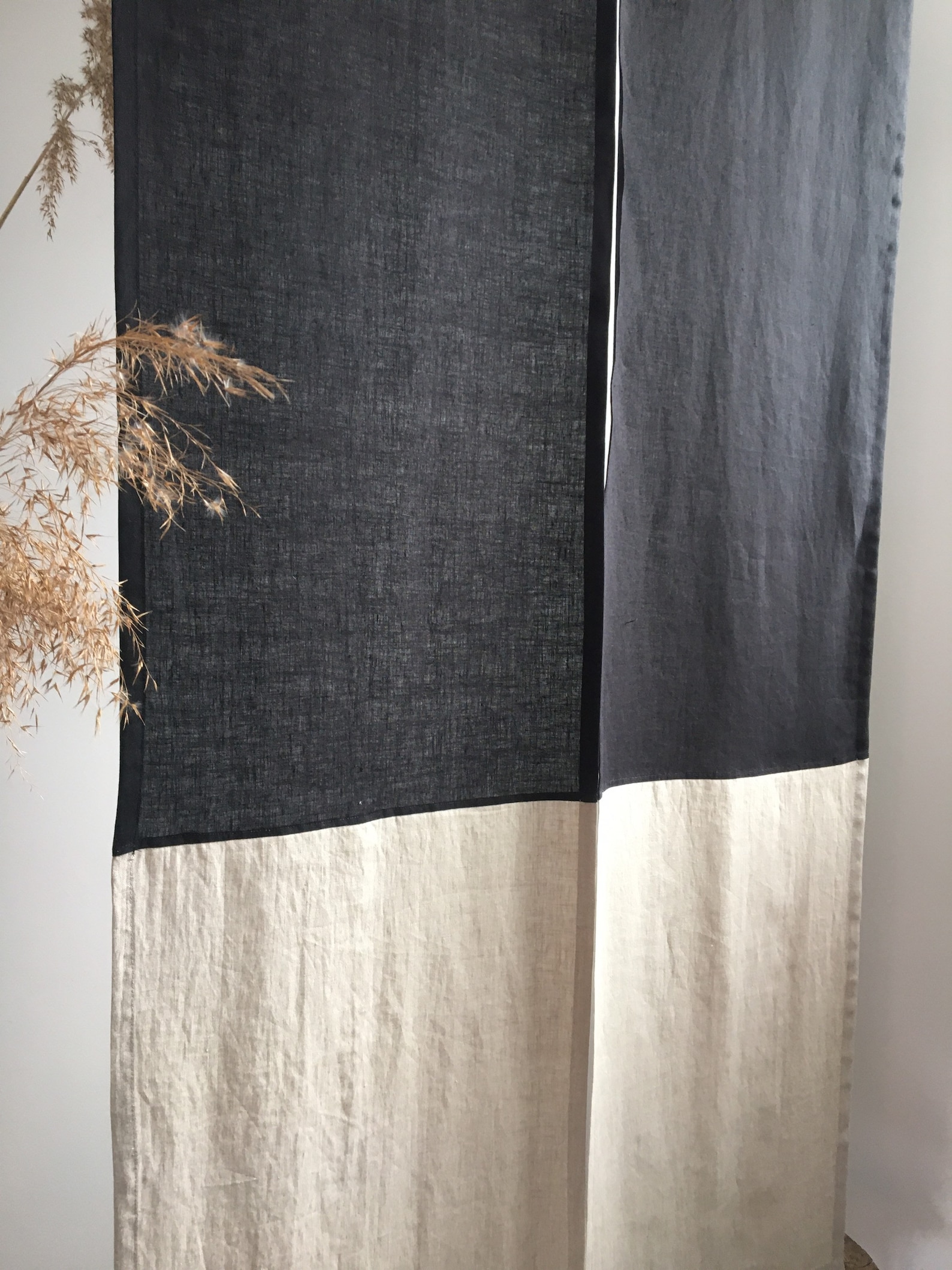 Dark Linen Noren Double Color Room Divider Apartment Linen Etsy