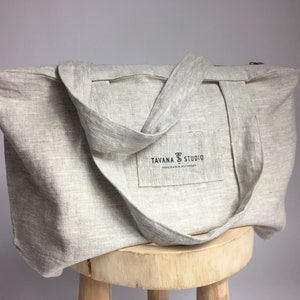 Canvas Tote Bag With Zipper, Beige Linen Tote Bag, Linen Oatmeal Beach Bag With Zipper, Zipper Tote Bag, Large Shoulder Bag, Tyvek Bag