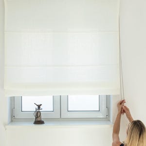 Custom Linen Roman Blind: Heavy Ivory Fabric Window Shade