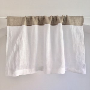 Linen Cafe Curtain, White Linen Valance in Simple Style, Sheer Linen Rustic Kitchen Valance, Custom Burlap Valance, Linen Cafe Curtains