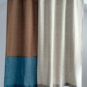Three-Tone Linen Curtain: Brown, Oatmeal, Teal - Custom Colors Available