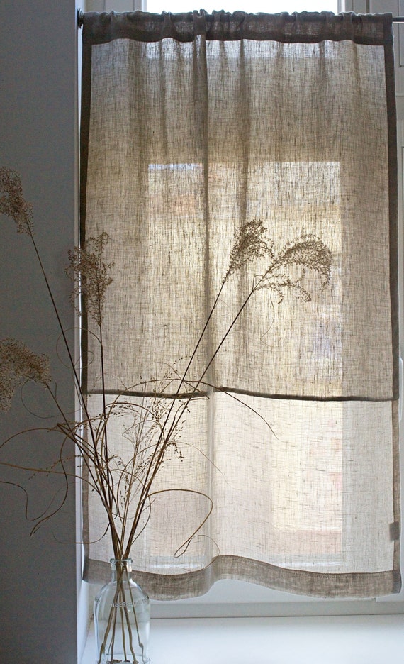 Natural Linen Cafe Curtain: Sheer Rod Pocket Kitchen Valance