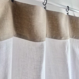 Custom Linen Valance, Natural and White, Rod Pocket Curtain