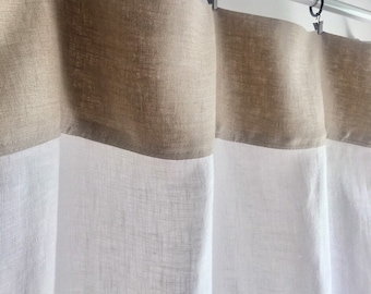 White Custom Valances, Linen Rod Pocket Valances, Linen Cafe Curtains in Simple Style, Natural and White Linen Kitchen Curtains, Curtains