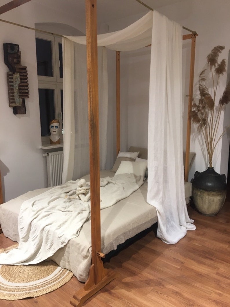 Canopy Bed Drapes Sheer Linen Canopy Bed Scarf off White Etsy