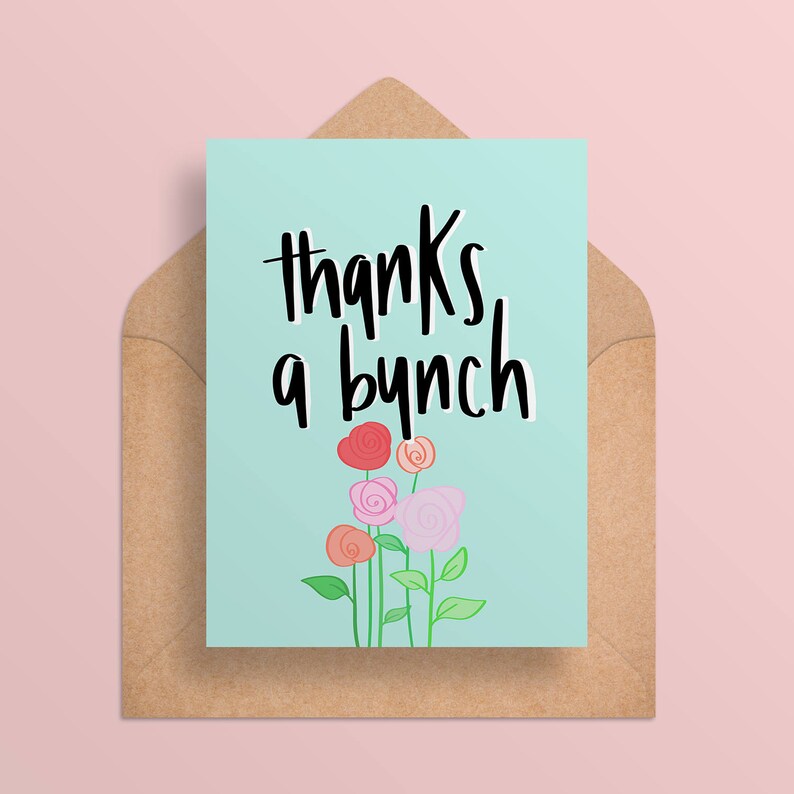 Thanks A Bunch Cute Thank You Card/flower Thank You Etsy