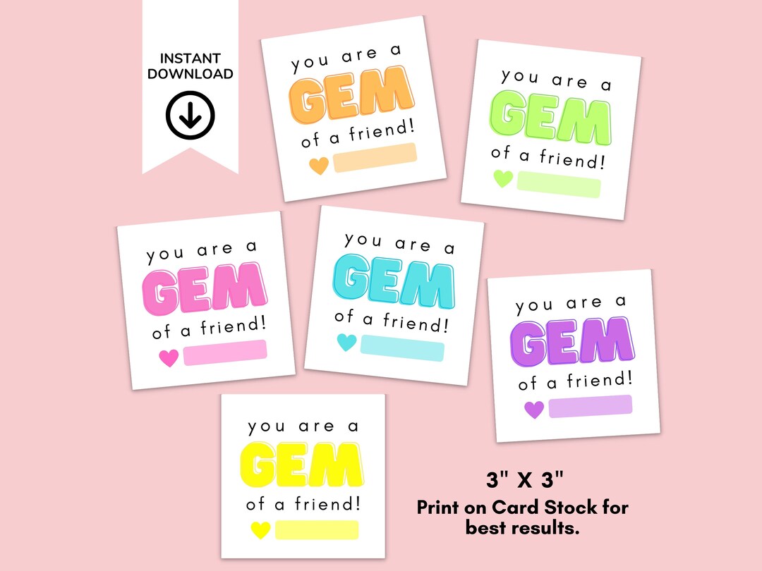 Kid's Valentine Printable You're a Gem Ring Pop Trendy Boy or Girl ...