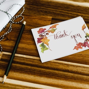 5 Seasonal Thank You Cards, Digital Download, 5x7, Watercolor + Calligraphy