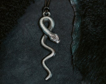 Silver Patina Snake Pendant: Lilith Goddess Necklace