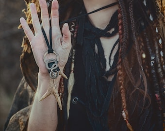 Serpent Spirit - Shamanic Necklace - Antler Talisman - Unisex Deer Horn Pagan Pendant - Bone Jewelry