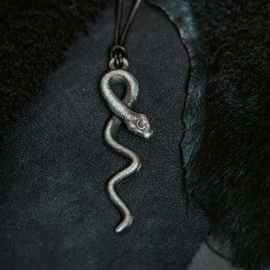Silver Patina Snake Charm Necklace - Lilith Goddess Snake Pendant - Snake Jewelry - Witchy Necklace