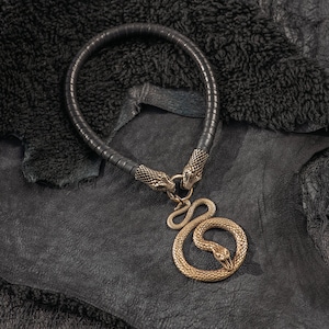 Eternity Serpent Necklace: Double Headed Snake, Leather Choker