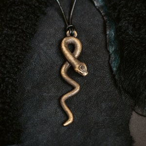 Lilith Goddess Snake Pendant - Brass Snake Charm - Snake Jewelry - Witchy Necklace