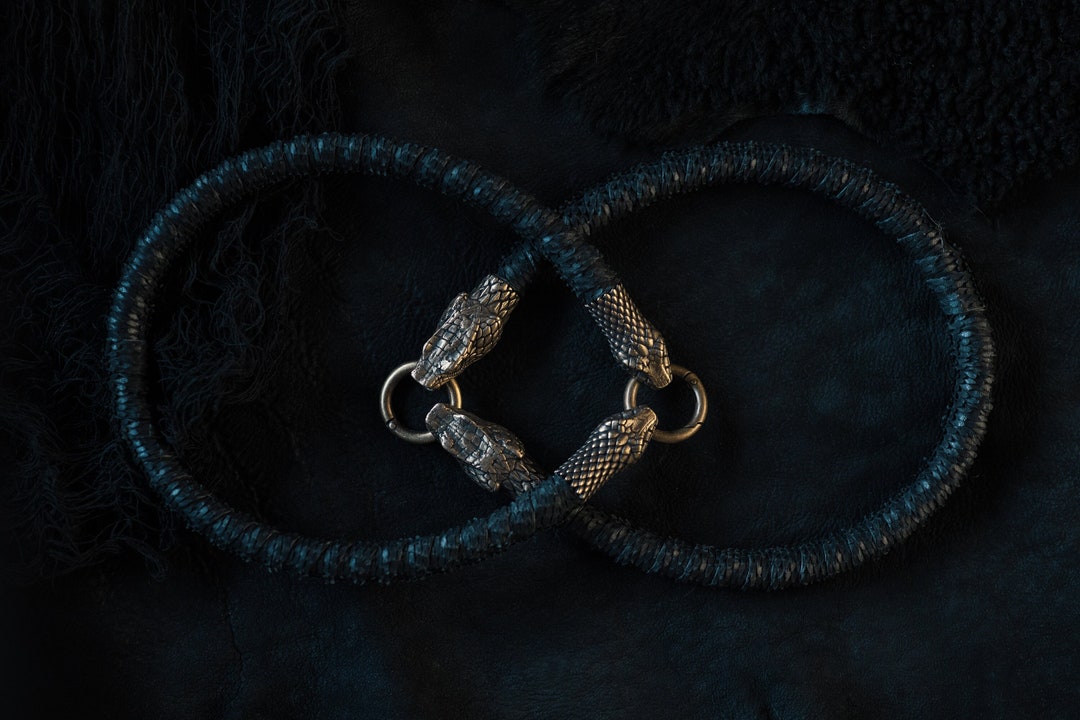Tribal Leather Torque Necklace: Double Headed Brass Snakes, Eternity ...