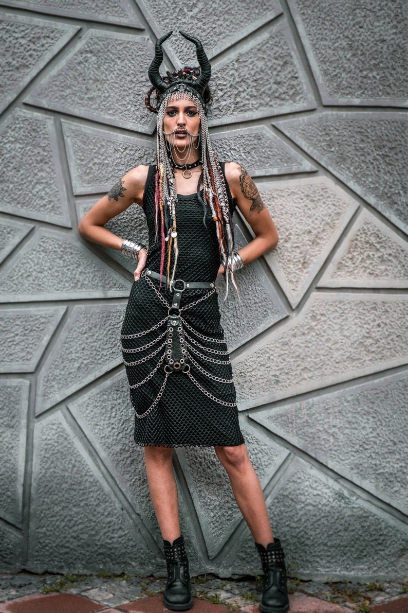 Metal Chain Skirt Festival Post Apocalyptic Skirt Harness O-Ring Skirt