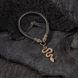 Double Headed Snake Necklace: Leather Serpent Choker