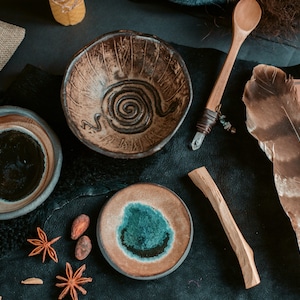 Cosmic Serpent Ritual Set - Handmade Smudge Bowl - Ceramic Incense Burner - Ritual Altar Censer - Clay Smudging Pot - Ceremonial Chalice