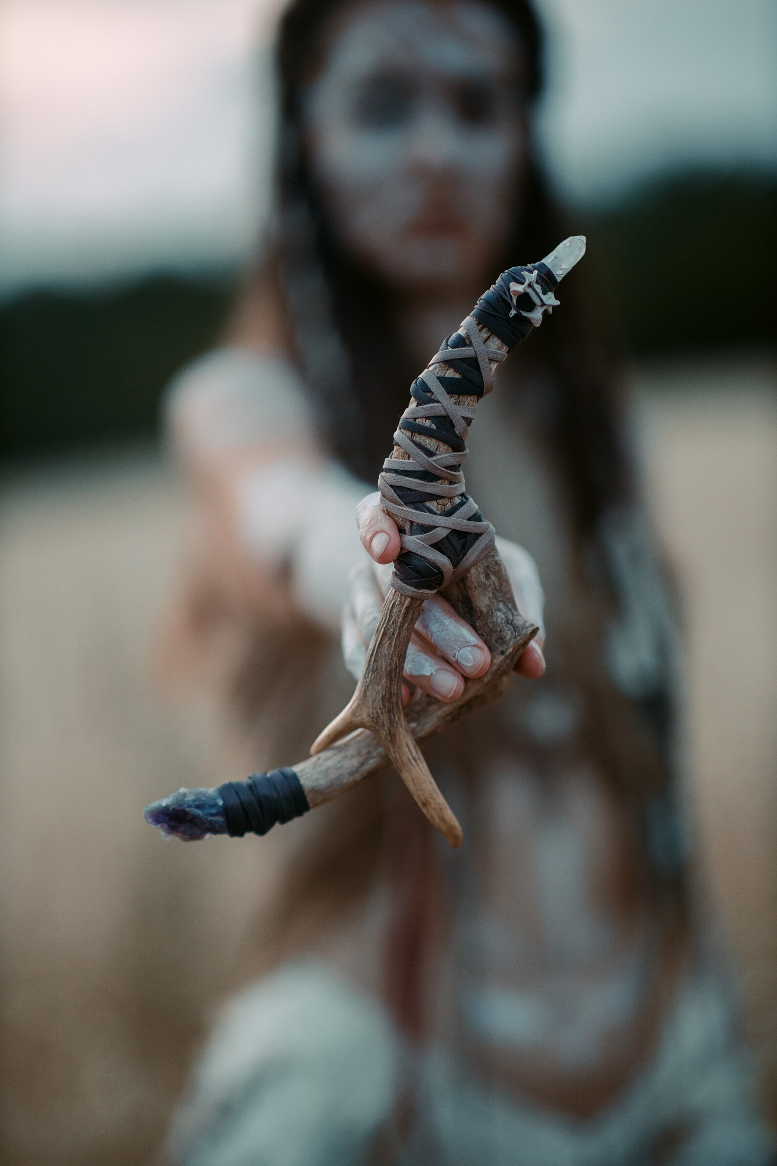 Deer Antler Healing Wand With Vertebra Raw Amethyst Healing Etsy