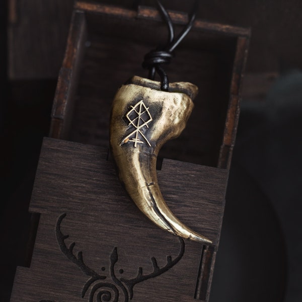 Collier pendentif griffe de loup - Talisman de griffe de loup en laiton - Amulette de protection de griffe de loup avec courage Rune