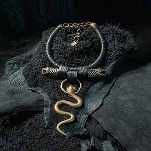 Coatl Necklace - Snake Sprit Torque - Brass Coiled Serpent Snake Pendant -Tribal Choker