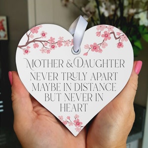 Mum Gift-Daughter Gift-Long Distance Gift For Her-Mother an Daughter Never Truly Apart-Crystal Embellished Wooden Heart-HT29