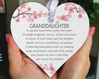 Granddaughter Gifts From Grandparents | Granddaughter Birthday Gift | Gift For Granddaughter | Heart Plaque |  Wooden Heart Sign | HT19