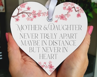 Mum Gift-Daughter Gift-Long Distance Gift For Her-Mother an Daughter Never Truly Apart-Crystal Embellished Wooden Heart-HT29