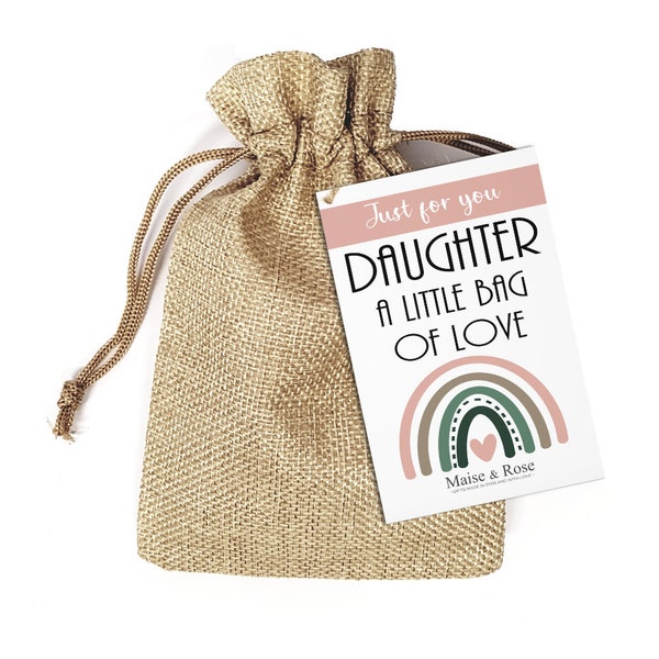 Daughter Gift | A Little Bag Of Love For Daughter | Thoughtful Daughter Tokens In An Hessian Bag | Heartfelt Cards For Daughter | DB1