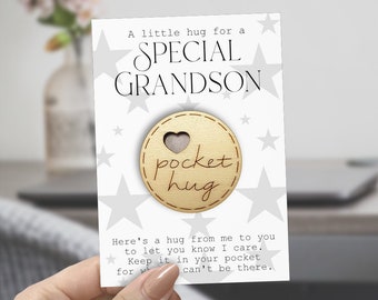 Pocket Hug For Grandson Token | Gift For Grandson | Thinking Of You | Miss You | Birthday | Moving | Cheer Up Gift | Pick Me Up | GRDTKN