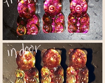 Brave Bears - Dianne. Metallic red colour shifting gummy bear brooch