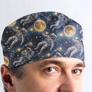Unisex scrub cap, astronaut style man scrub hat, unisex surgical cap - astro 255