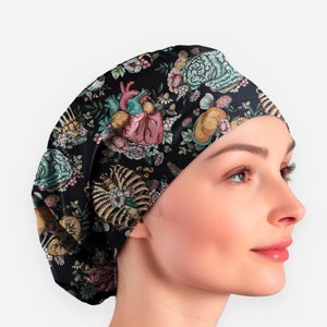 Scrub caps women, Floral anatomy scrub hat, nurse surgical cap, euro scrub hat women