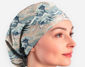 Great Wave scrub caps for women, japanese wave scrub cap surgical cap with buttons