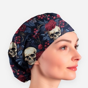scrub caps women, floral skull surgical cap, toggle scrub caps for women scrub hat