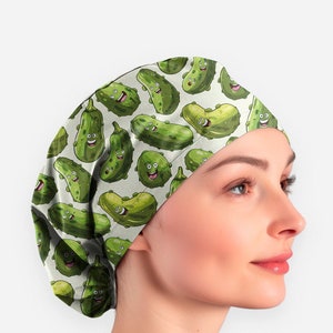 Crazy pickles scrub caps for women, toggle scrub cap surgical cap with buttons _ pickles 01