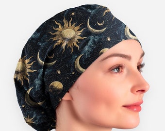 Celestial Sun Moon Surgical Scrub Hat, Women's Medical Cap, Poly-Cotton Blend