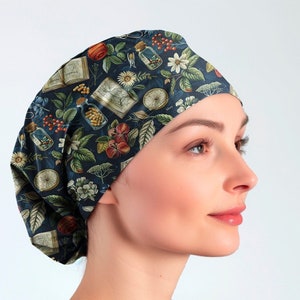 botanical scrub cap ponytail, euro surgical scrub hat, nurse cap