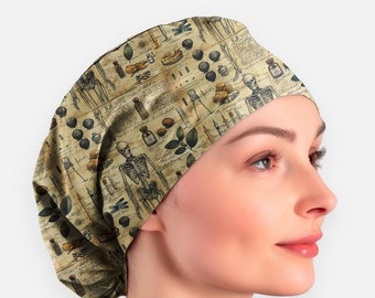 anatomy scrub cap ponytail, surgical scrub hat, nurse cap